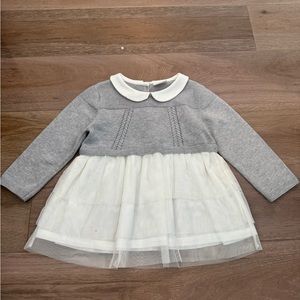 Gray and White Baby Dress with Tulle Skirt